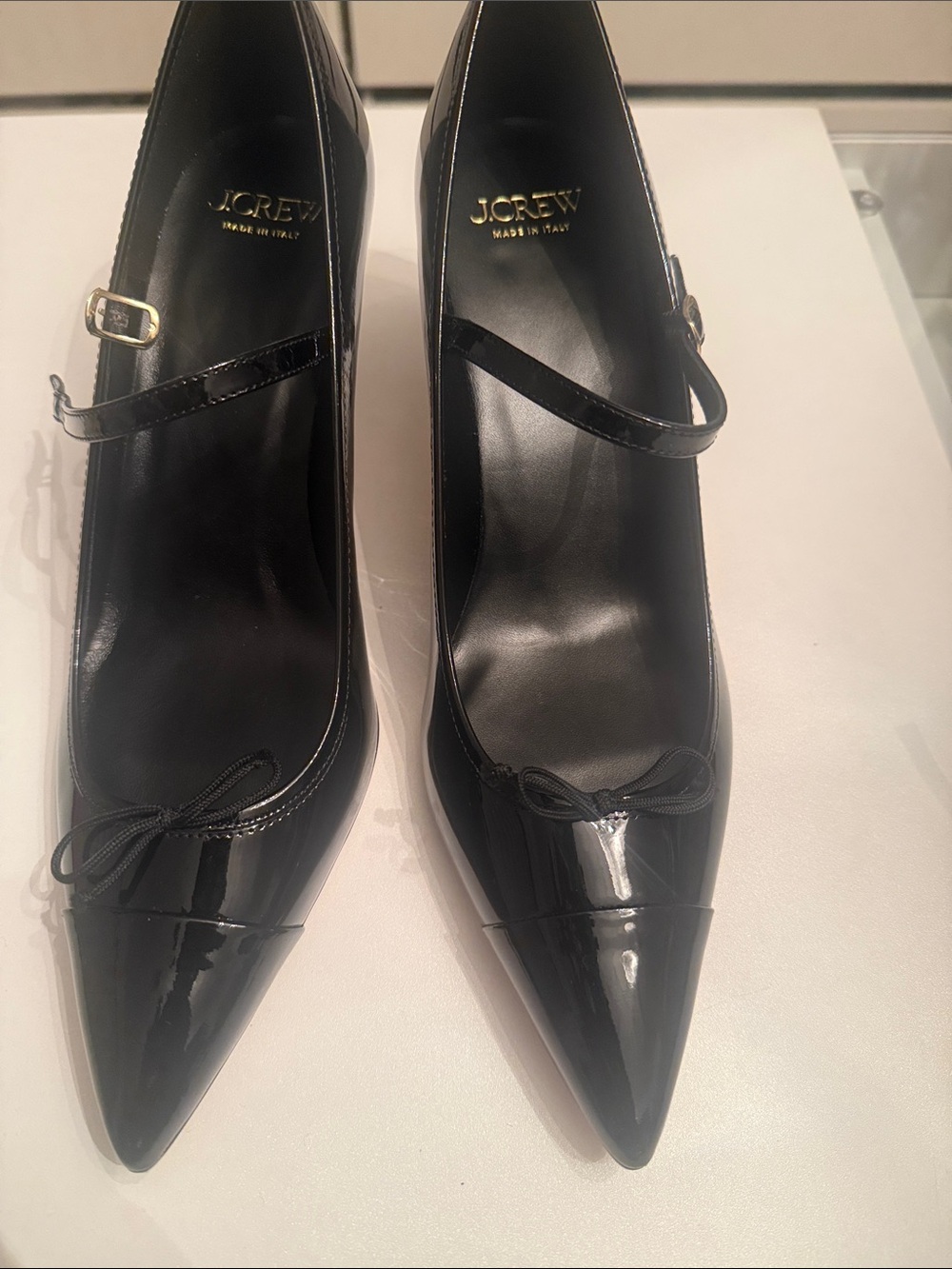 J. Crew Black Patent Pointed Mary Jane Pumps with Bow